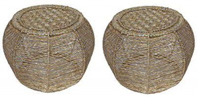 ANNA AGRO Handcrafted Iron Bar Mudda/Chair/Muddha Sitting Stool for Outdoor/Indoor/Furnishing - Height - 13 inches (Golden) Set of 2