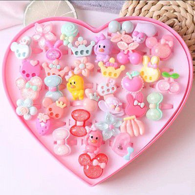 ANNA CREATIONS® Girls Kids Cartoon Pretend Play Toy Fancy Finger Rings for Birthday Gifting Comes in Pink Heart Shape Gift Box .Suitable for Age 2 - 10 yrs.
