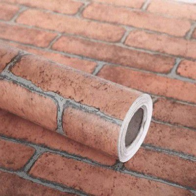 ANNA CREATIONS Self Adhesive Wallpaper Waterproof Vinyl Stickers Wooden Door Wardrobe Desktop PVC Wall Papers - 18''x 120'' inch (Brick RED)