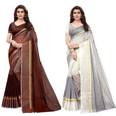 Anni Designer Cotton Saree With Blouse Piece (Pack Of 2)