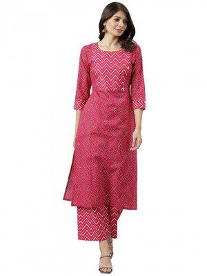 ANNI DESIGNER Womens Cotton Blend Printed Straight Kurta with Palazzo (Pimpli)
