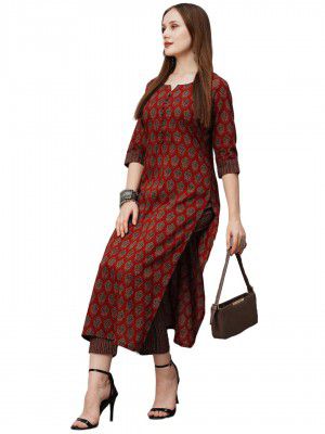 ANNI DESIGNER Women's Cotton Blend Printed Straight Kurta with Pant