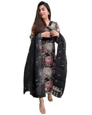 ANNI DESIGNER Women's Cotton Blend Printed Straight Kurta with Pant & Dupatta