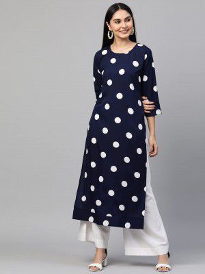 ANNI DESIGNER Womens Crepe Straight Printed Kurta (Dots)