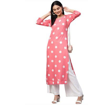 ANNI DESIGNER Womens Crepe Straight Printed Kurta (Dots)