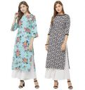 ANNI DESIGNER Women's Multi-Coloured Crepe Straight Calf Length Ethnic Printed Kurti(Pack of 2)(KURTI-COMBO-208_XXL_1-Multi-Coloured)...