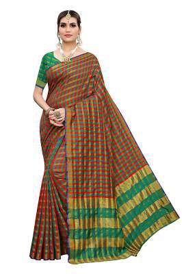 Anni Designer Women's Green Color Cotton Silk Saree With Blouse Piece