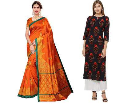 ANNI DESIGNER Women's Printed Saree and Printed Kurti (RUTI-SK-6M (3))