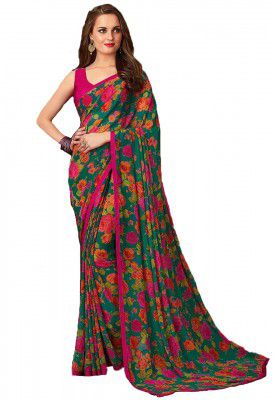 ANNI DESIGNER Womens Printed Semi Georgette Saree with Blouse 