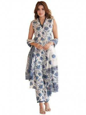 ANNI DESIGNER Women's Rayon Blend Printed Straight 3Pc Kurta Set