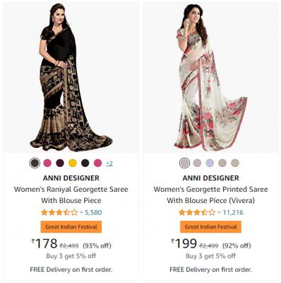 ANNI DESIGNER Women's Sarees With Blouse Piece up to 93% off