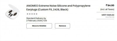 ANOMEO Extreme Noise Silicone and Polypropylene Earplugs (Custom Fit, 2428, Black)
