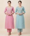 ANOOSHA ENTERPRISES Women Embroidered Kurta (Pink, Blue)...