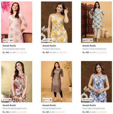 Myntra : Upto 90% OFF On Anouk Rustic Kurtas | Starts At Rs 166