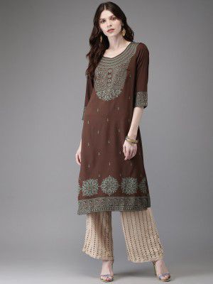Anouk Women Coffee Brown Printed A-Line Kurta