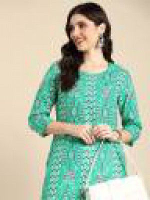 ANOUK  Women Printed Polyester Straight Kurta  (Green)