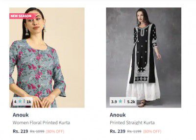 Anouk Women's Kurtas at minimum 80% off