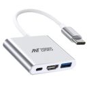 Ant Esports AEC310 USB C to HDMI 3-in-1 Adapter, Type-C Hub to HDMI 4K Output USB 3.0 Port and USB-C 100W Charging Port, Compatible for USB C Laptops and Other Type C Devices_ Matt Silver...