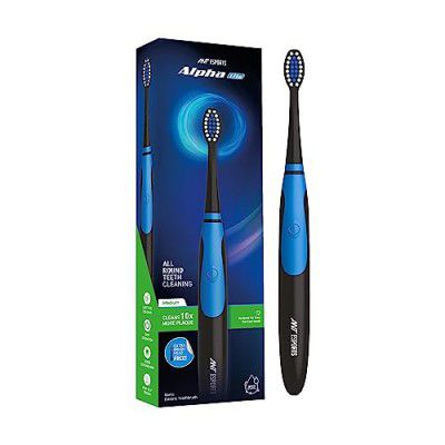 Ant Esports Alpha Lite Sonic Electric Toothbrush with 2 Brush Heads, Sonic Toothbrushes 28,000 VPM, IPX7, Ergonomic Designs, AAA Powered 120 days battery life – Black Blue