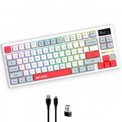 Ant Esports APEX200 Tri?Mode Mechanical Gaming Keyboard (2.4GHz-Bluetooth-Wired) 84Key RGB Magnetic Keyboard Hall–White