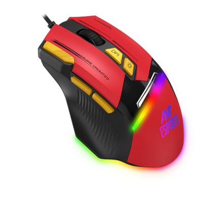Ant Esports GM333 RGB Wired High End Optical Ergonomic Gaming Mouse with 12800 DPI 1.5M Braided Cable Comes - Black/Red/Yellow
