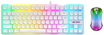Ant Esports MK700 V2 Membrane TKL Wired Gaming Keyboard - Mercury White & Ant Esports GM610 7D Crystal Full RGB Gaming Mouse- White
