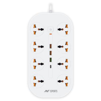 Ant Esports PS831 Power Strips with 8 Universal Socket and 3USB-A & 1Type-C, 3-Meter Cord, 2500-Watt,Fireproof Material, Heavy Duty Cable Overload Protection,Extension for Home/Office Appliances–White