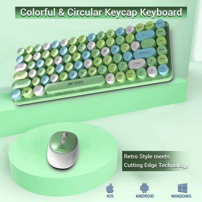 Ant Esports WKM33 Mini Keyboard and Mouse Combo, Colourful Wireless Keyboard with Round Keycaps - Apple Green