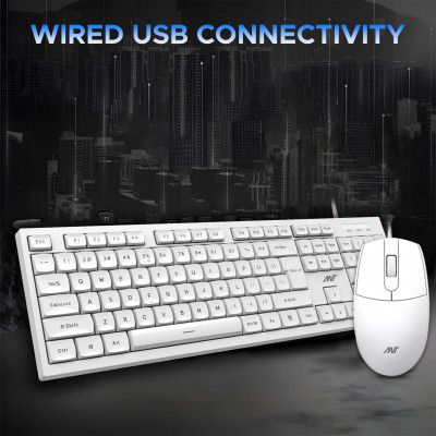 Ant MASTER10 Full Size Wired Combo Keyboard and Mouse Set, 104  – White