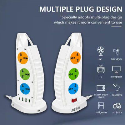 Ant Plus Electric 631 Mini Tower Extension Boards with USB Port (6 Socket + 3 USB + 1 Type C), 250 Volts