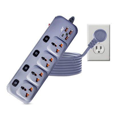 Ant PS431 Power Strip Individual Power Switch,10ft Universal Extension Cord 4 AC Outlets 3USB 1Type C PD Port