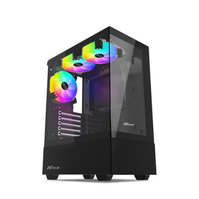 Ant Value CV100 Mid-Tower Computer Case/Gaming Cabinet – Black | Support ATX, M-ATX, ITX | Pre-Installed 2 Top & 1 Rear Rainbow Fans
