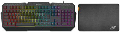 Ant Value GK1001 Wired Membrane Gaming Keyboard with Backlit 7-Color Rainbow LED,104 Silent keys for PC & Laptop - Black+Ant Value MM270 Gaming Mouse Pad-M- Medium with Stitched Edges