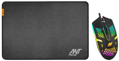 Ant Value GM1103 Gaming Mouse, USB Optical Computer Mice RGB Backlit, 4 Adjustable DPI Up to 3600 +Ant Value MM270 Gaming Mouse Pad-M- Medium Stitched Edges