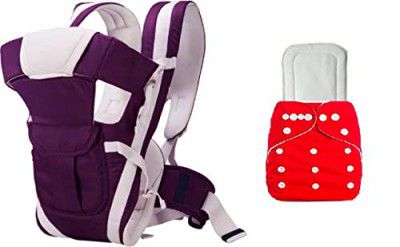 Antil's Purple Baby Carrier Bag & Washable/Reuseable Baby Diaper with 5 Layer Insert White Combo