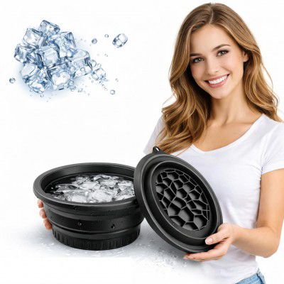 ANTIL’S Silicone Ice Face Bowl with Built-in Ice Tray – Collapsible Facial Ice Bath Tub (Pack of 1) Black Color