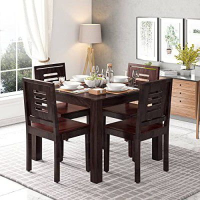 ANUBHAV HANDICRAFTS Solid Sheesham Wood 4 Seater Dining Table Set with 4 Chairs (Walnut Finish)