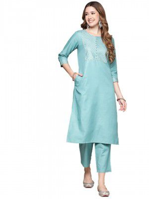 anubhutee Women's Cotton Blend Straight Kurta Set