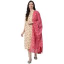 anubhutee Women's Cream-Coloured Ethnic Motifs Printed Pure Cotton Kurta Suit Set with Pants and Dupatta...