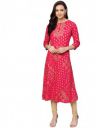anubhutee Women's Rayon Pink Foil Print Ethnic Motifs Printed A-Line Kurta...