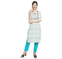 anubhutee Women's Rayon White Thread Work Ethnic Motifs Printed Straight Kurta...