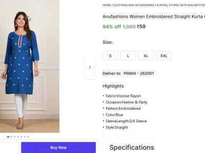 Anufashions Women Embroidered Straight Kurta