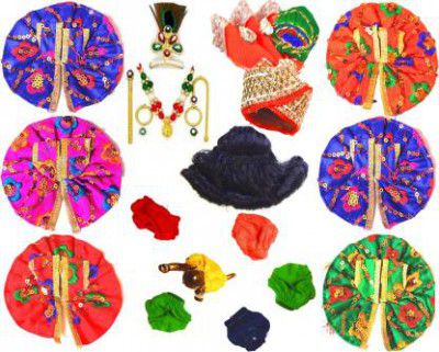 ANVIKA Size-1, 5 Inch Set Of 6 Deity Dress, Mukut, Pagdi, Hair, 6-Nappy (Pack Of 15) Dress  (Cotton)