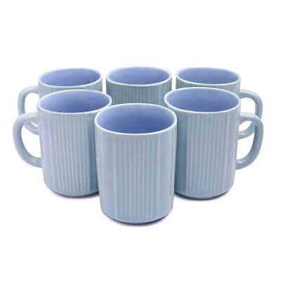 Anwaliya Aitne Series Ceramic Coffee Mugs, 300 ml, Set of 6, Light Blue Dual Tone