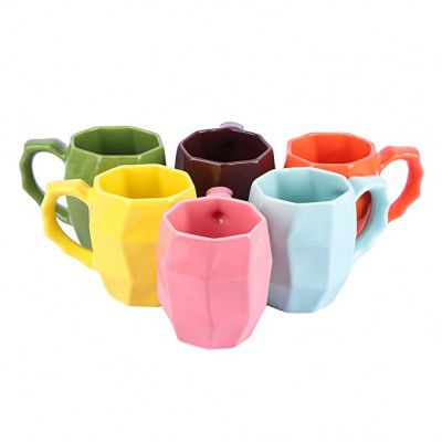 Anwaliya Fauna Series Ceramic Coffee Mugs, 300 ml, Set of 6, Diamond