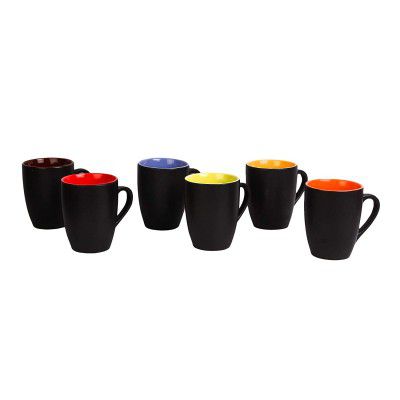 Anwaliya Fauna Tapered Ceramic Coffee Mugs, 250 ml, Set of 6, Matt Black