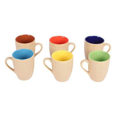 Anwaliya Fauna Tapered Ceramic Coffee Mugs 250 ml Set of 6 New Gold