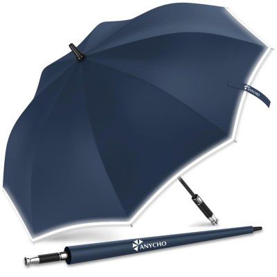 ANYCHO Big Umbrella for Men, Large Umbrella with Reflective Stripe for Women and Family, Windproof, UV Protection Auto Open Golf Umbrella Big Size for 2-4 Men