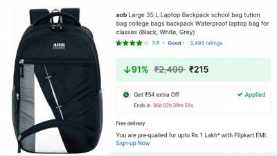 aob Large 35L Laptop Backpack (Black, White, Grey)