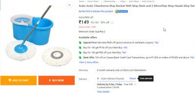 Aoito Aoito Cleanhome Mop Bucket With Mop Stick and 2 Microfiber Mop Heads Mop Set